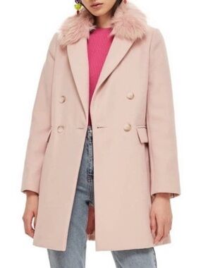 Topshop Double Breasted Coat with Faux Fur Collar
